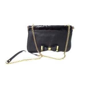 LULU Guiness Black Clutch Crossbody with Patten Leather and Bow Accents